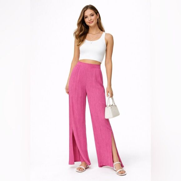 Zara Pants - ZARA Women's High Waist Pleated Wide Leg Slit Palazzo Pants in Pink Size Small